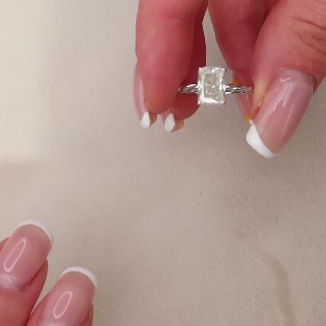 2.5 CT Radiant Hidden Halo Twisted Band Moissanite Engagement Ring